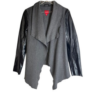 Vintage Guess Gray Open Front Vegan Leather Sleeves Medium Cardigan Sweater